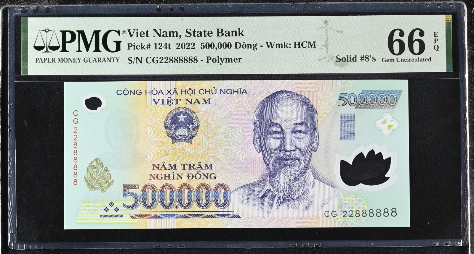 Vietnam Polymer 500.000 dong 2022 solid’s 8 – Gem UNC PMG 66