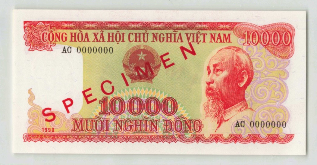 VIETNAM 10000 Dong 1990, P-109s SPECIMEN, Original UNC Uncirculated, Scarce.