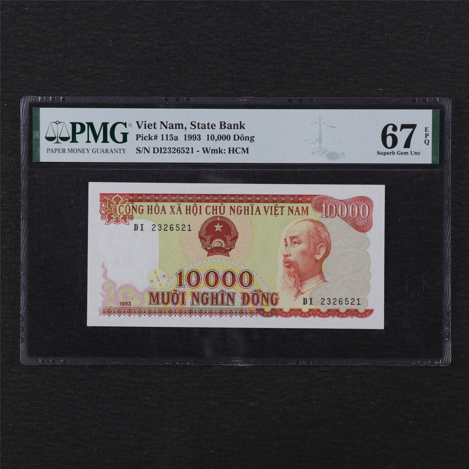 1993 Viet Nam State Bank 10000 Dong Pick#115a PMG 67 EPQ Superb Gem UNC