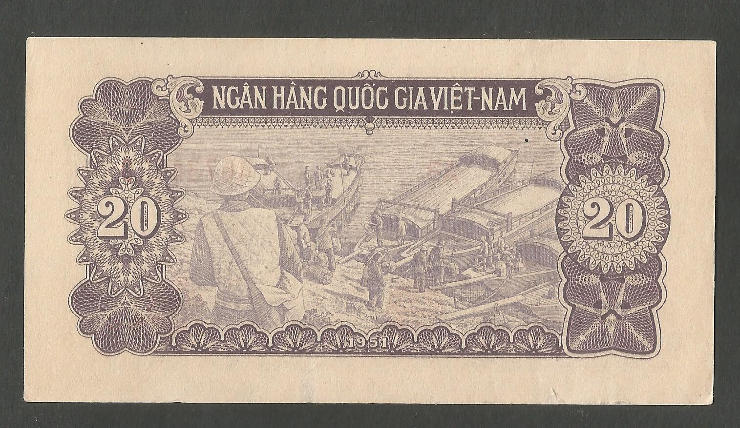 Vietnam 20 Dong N.D. (1951); AU+; P-60a; Ho Chi Minh; Soldiers & ships
