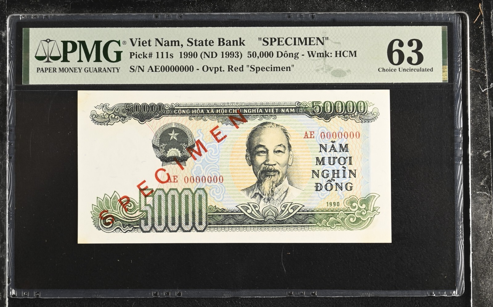 Vietnam P-111s 50,000 Dong 1990 Specimen PMG 63 Minor stains