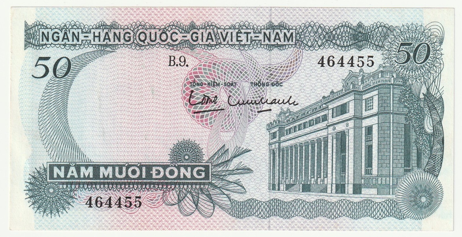 ND (1969) VIETNAM, 50 DONG, SERIAL # 464455, CRISP UNC BANKNOTE, P-25