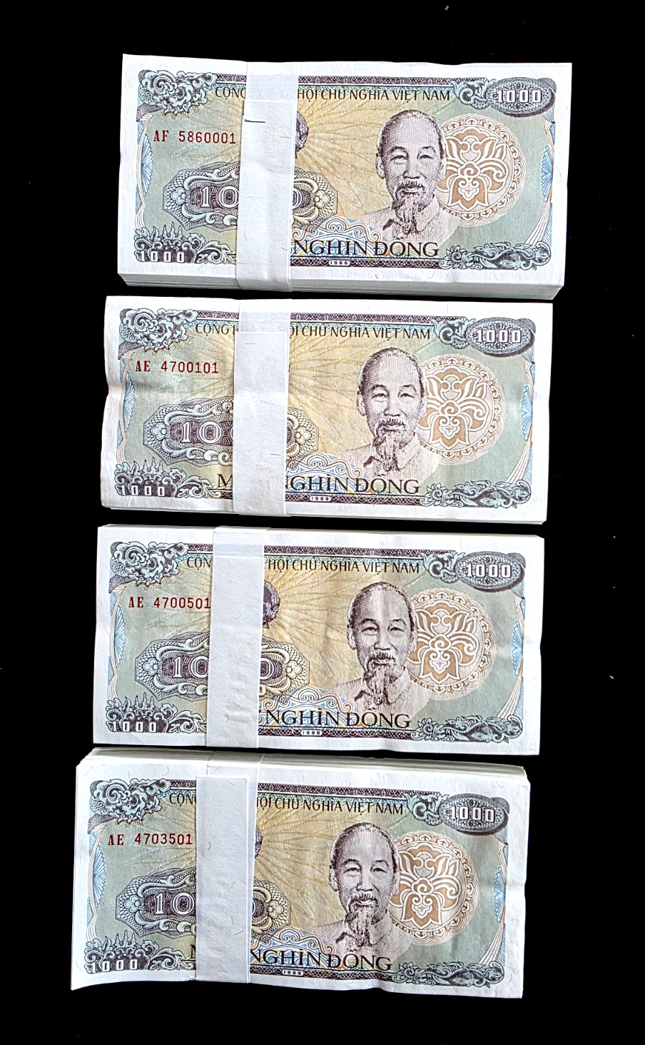 400 x VIETNAM 1000 Dong, 1988, P-106, XF-UNC consecutive bundles