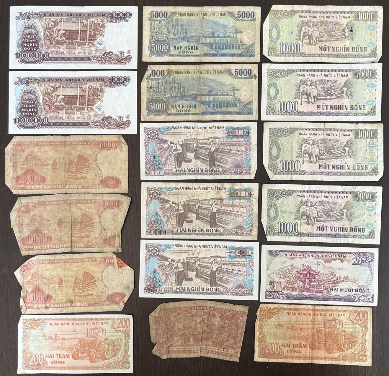 VIET NAM STATE BANK 100000 10000 5000 2000 1000 200 20 DONG SOME UNC 18 BANKNOTE