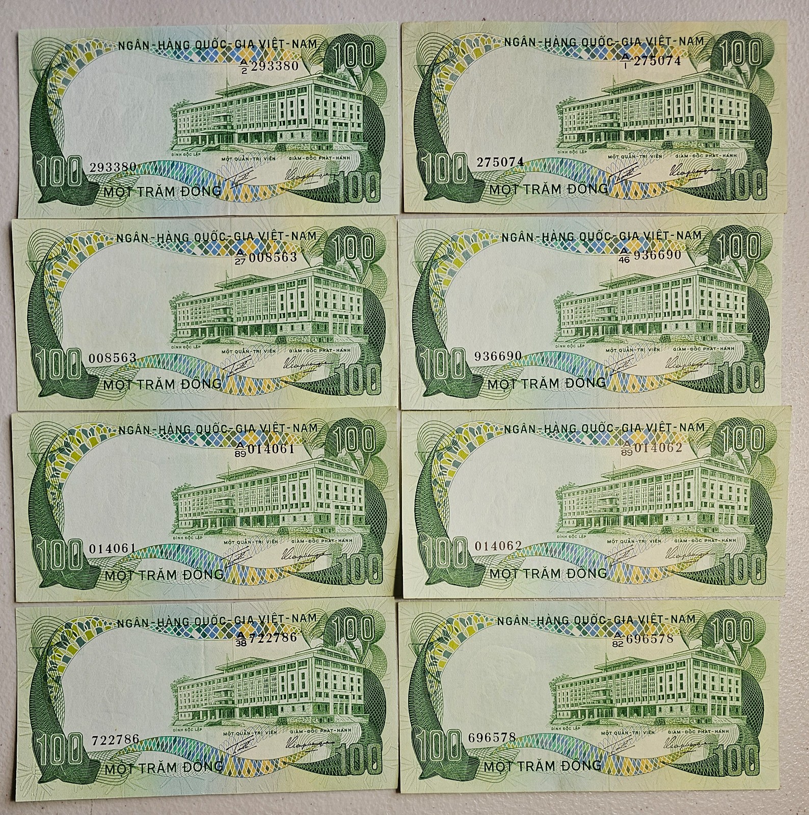 South Vietnam 100 Dong 1972, Lot of 8