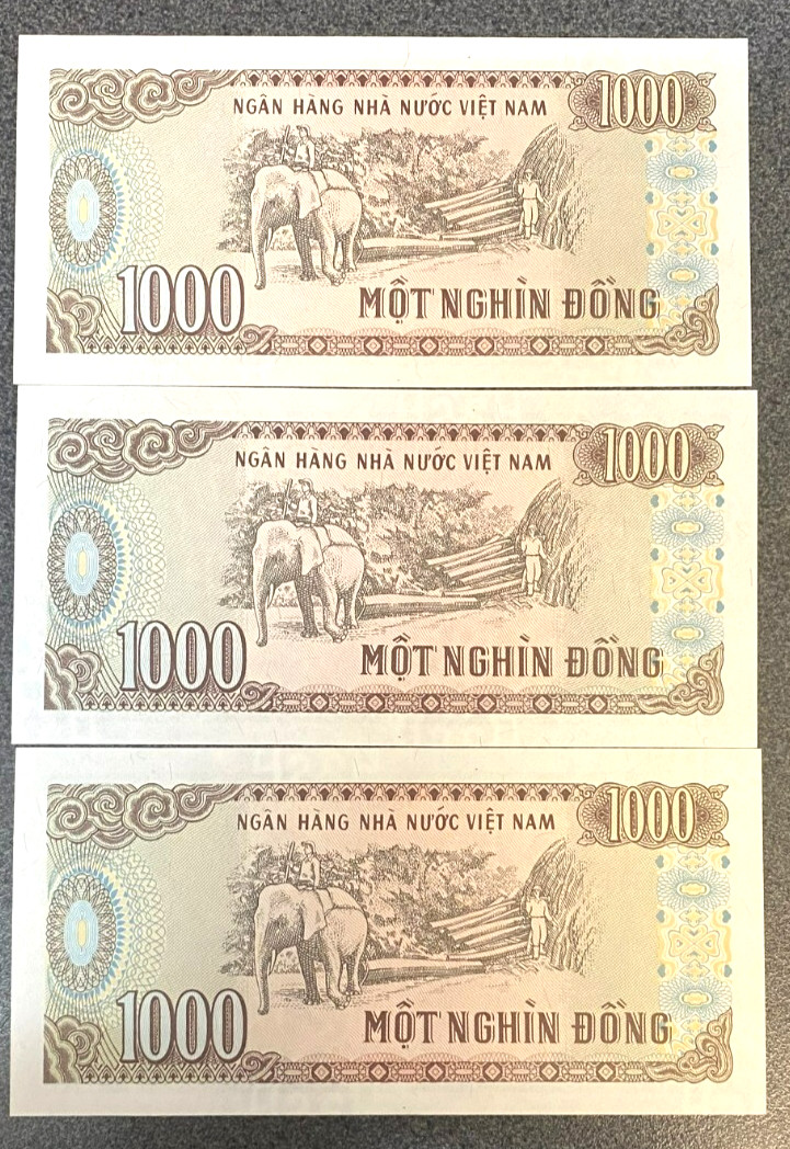 VIETNAM 1989 ( 3 x NOTES ONE THOUSAND 1000 DONG VERY SCARCE UNCIRCULATED