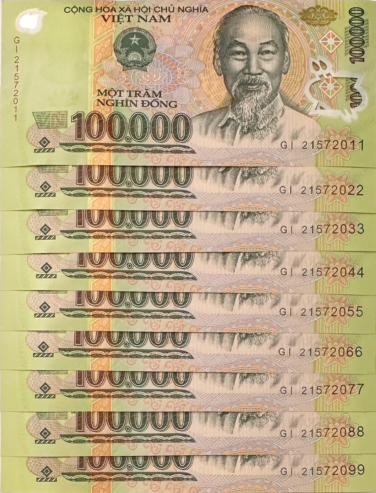 100,000 Vietnam Dong VND Circulated CIR Banknote Polymer Currency 1 piece
