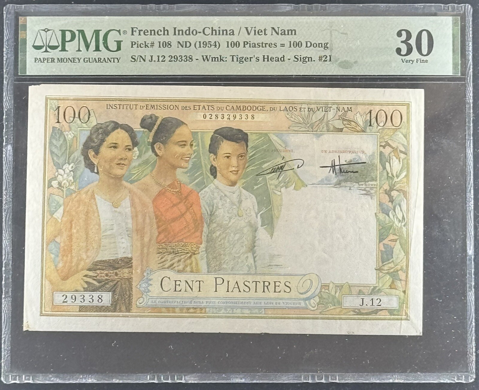FRENCH INDOCHINA 100 PIASTRES 1953 Pick# 108 PMG: 30 Very Fine. #PL 2839