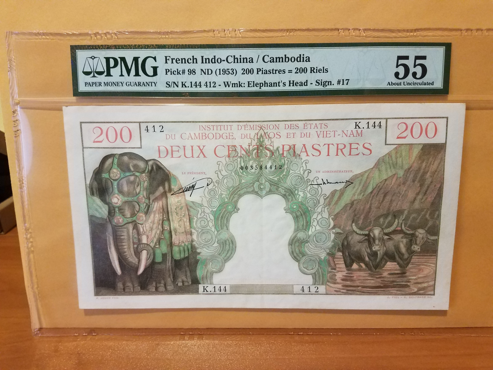 French indo china 200 piastres PMG AU original great embossing