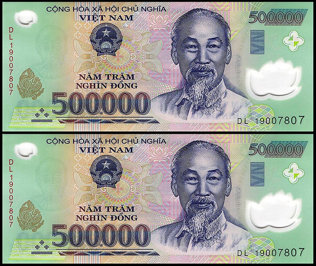 ONE MILLION Vietnamese Dong – 2 x 500K VND – Authentic Polymer Notes