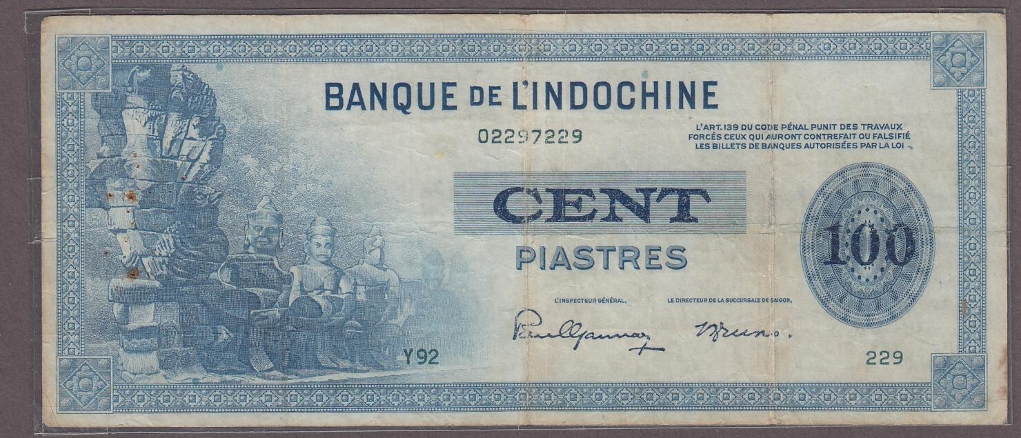 French Indochina 100 Piastres Banknote P-78a ND (1945)