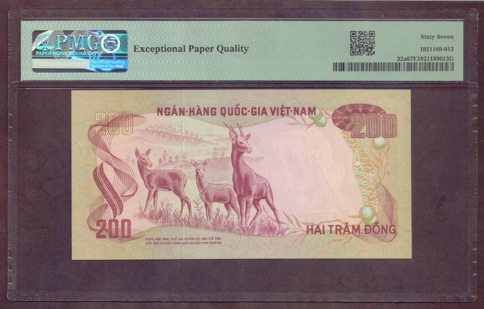 Vietnam : 200 Dong 1972 ; Pick 32a PMG : Superb Gem UNC 67 (Ref 4223)