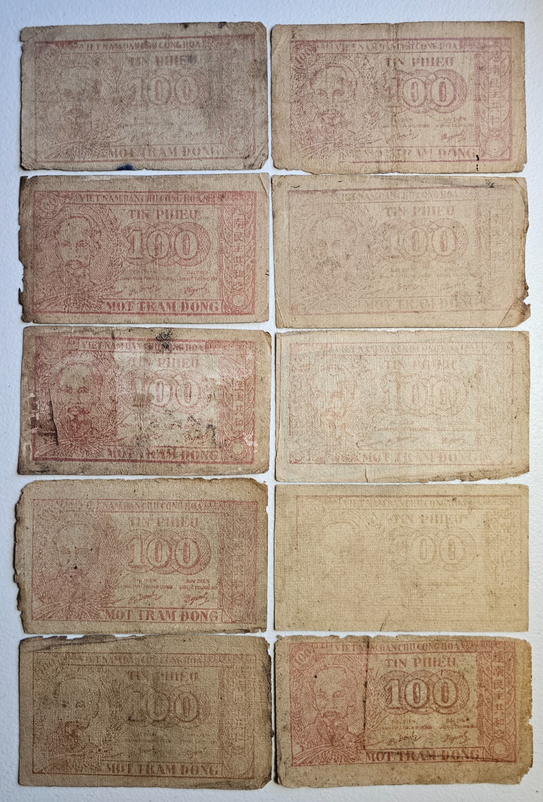 North Vietnam 100 Dong Credit Note 1950-51, Lot of 10