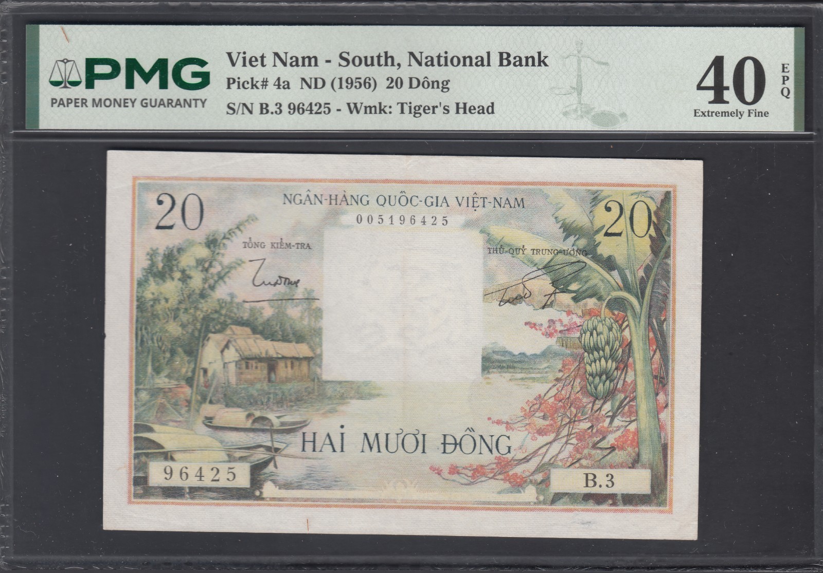 1956 South Vietnam Republic National Bank Notes 20d, PMG Certified, V Fine, P#4a