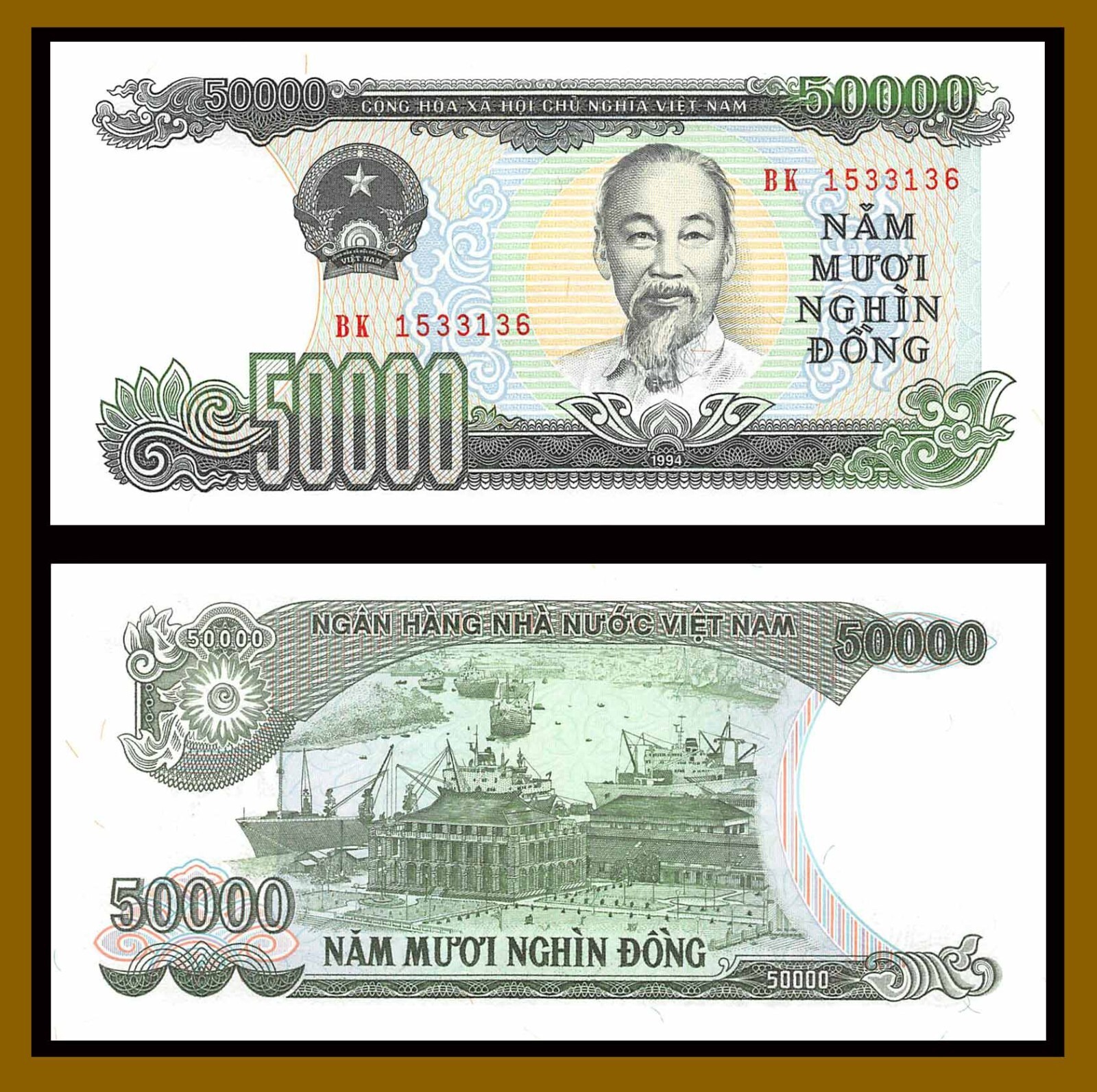 Vietnam 50000 (50,000) Dong, 1994 P-116 Ho Chi Minh Banknote Unc