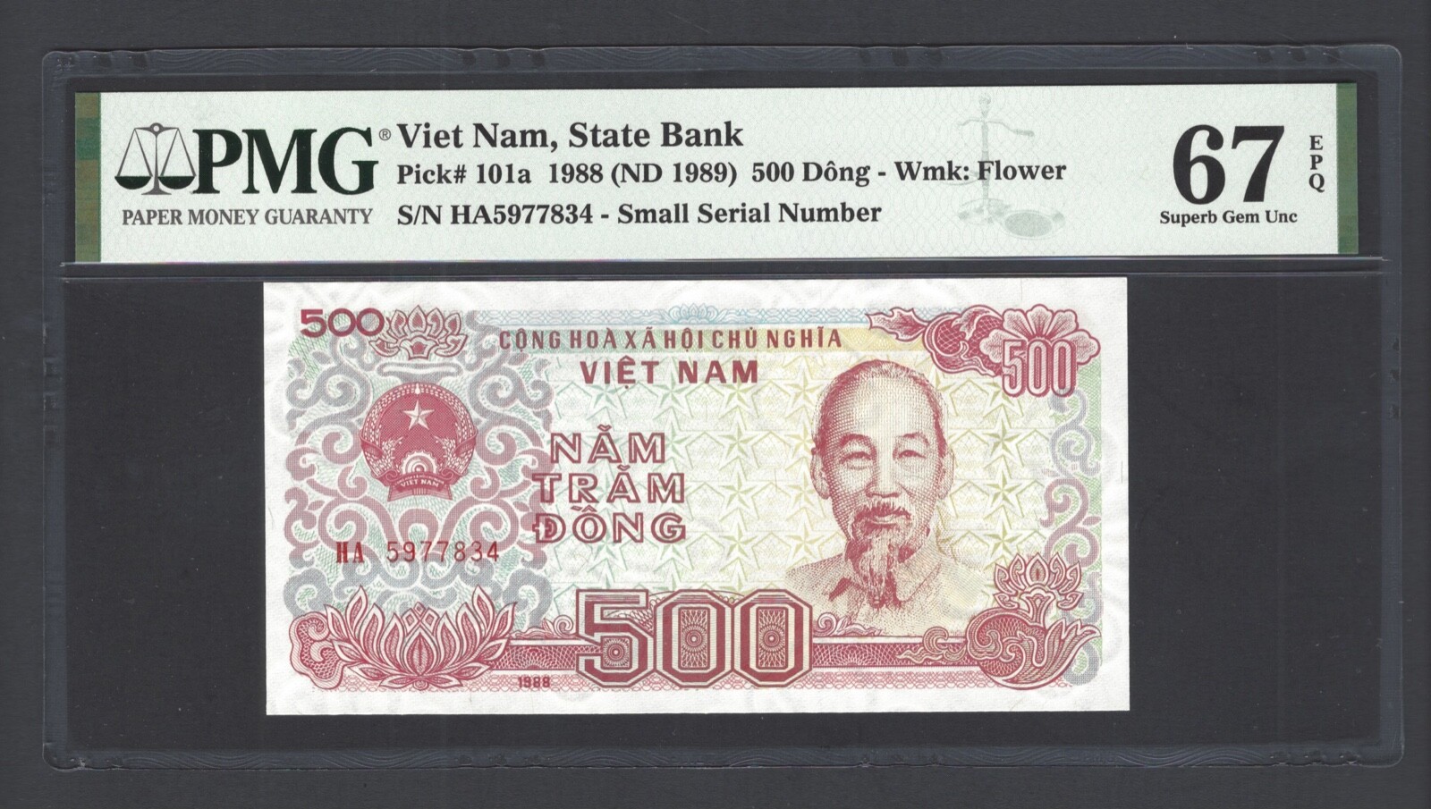 Viet Nam 500 Dong 1988 (ND 1989) P101a Uncirculated Grade 67