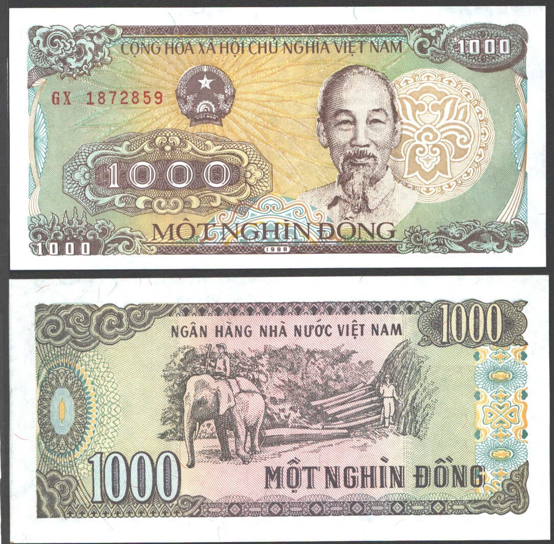 VIETNAM SOCIALIST 1000 DONG 1988 UNC PREFIX GX, HO CHI MINH AND (1890-1969)ELEP