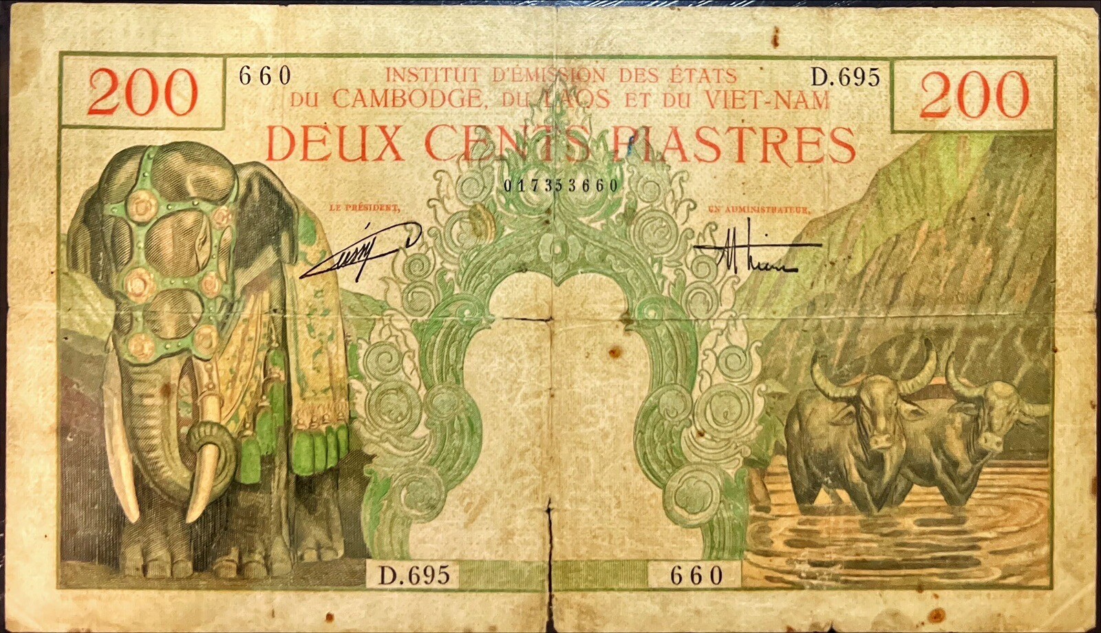 200 Piastres Indochine Bao Dai King 1954 Vietnam