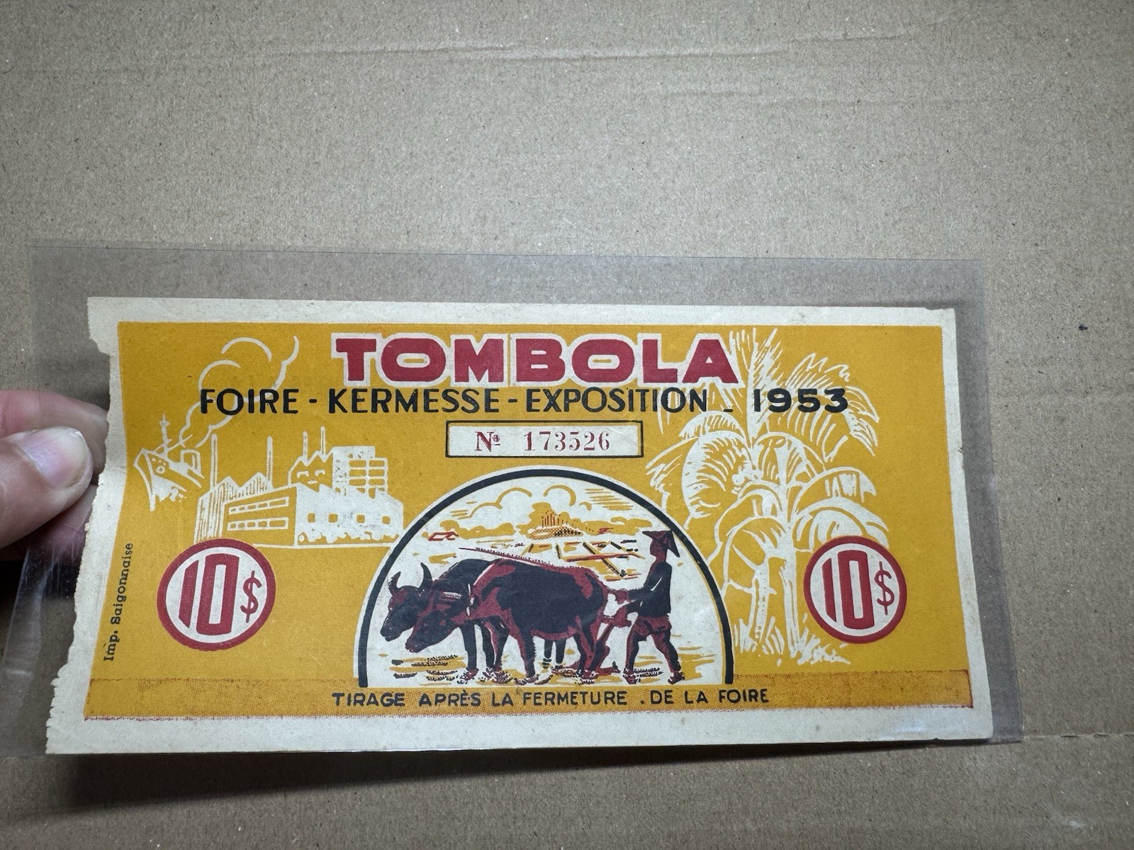 Lottery Tombola Indochine 10 Piastres 1953 Original Vintage Very Rare_LDP Shop.