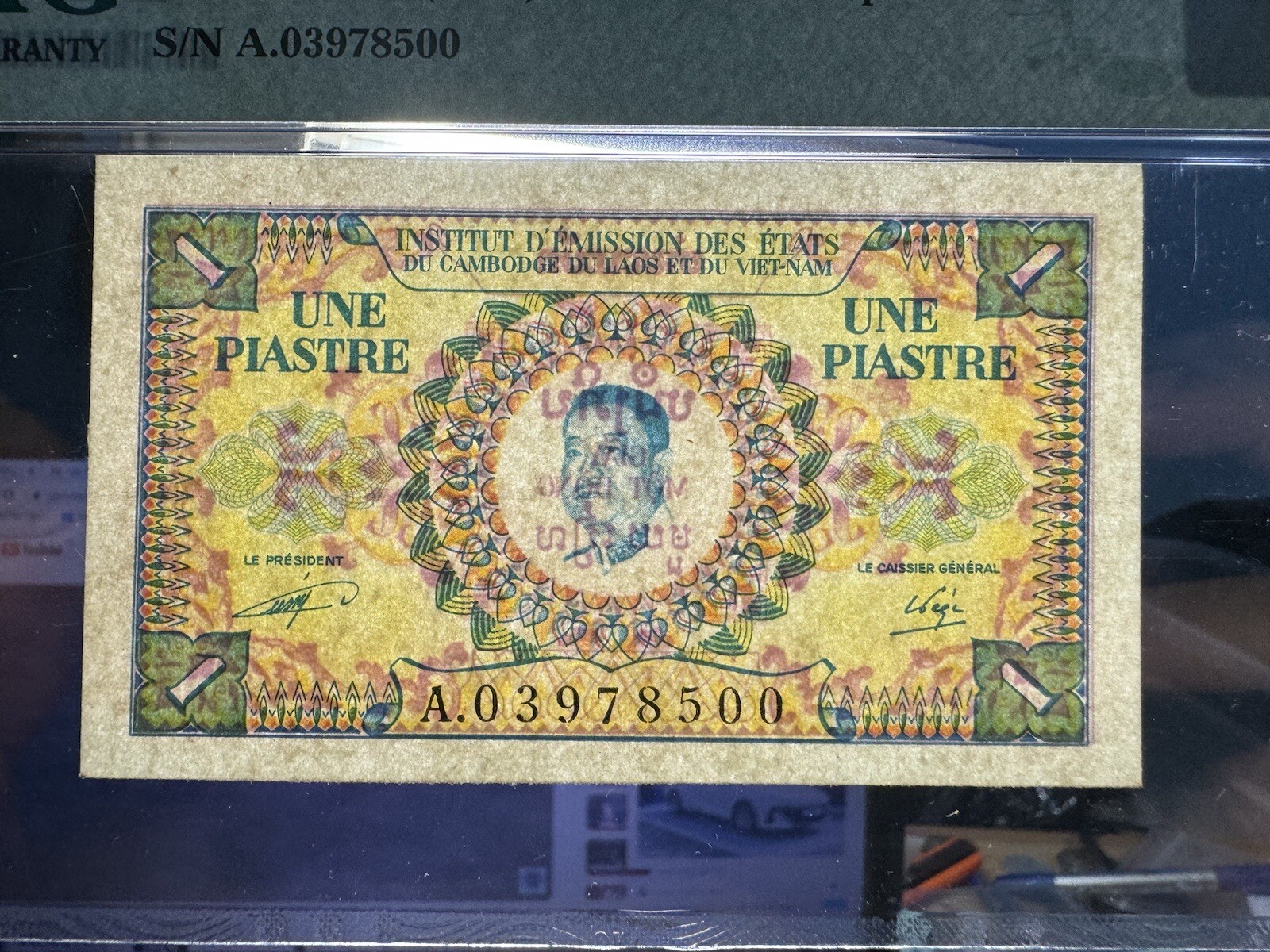 1 Piastre Indochine Banknote Laos PMG-50 Aunc 1953 Rare_LDP Shop.