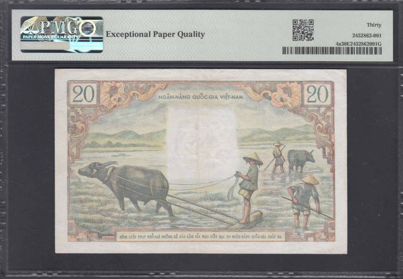 1956 South Vietnam Republic National Bank Notes 20d, PMG Certified, V Fine, P#4a