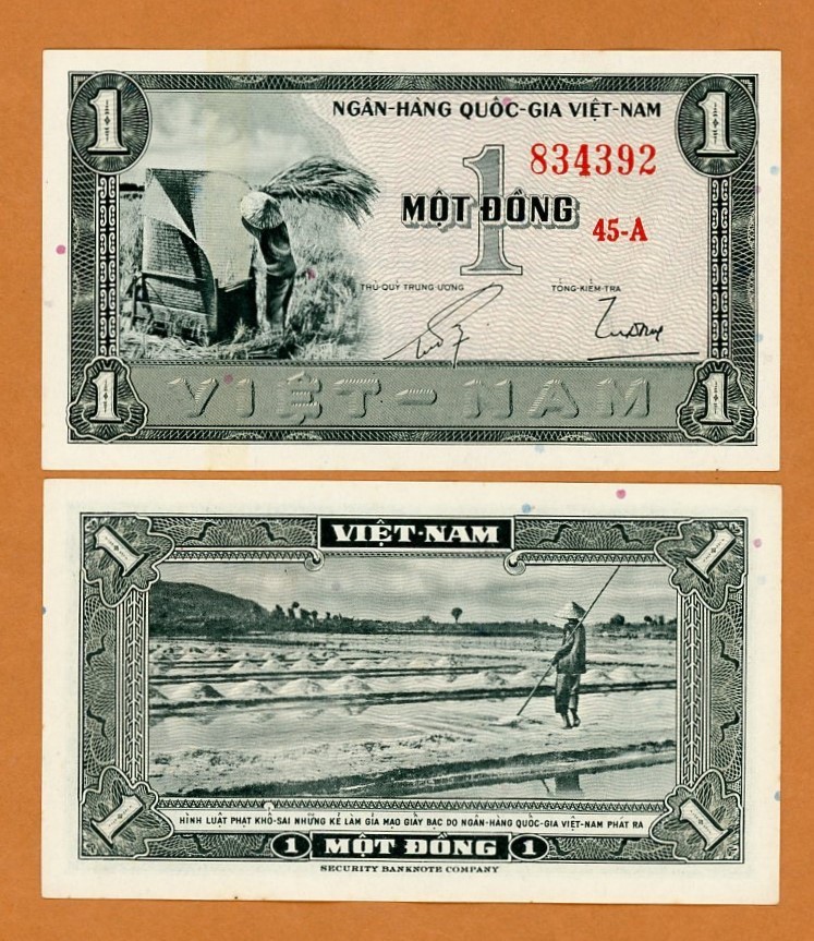 Vietnam South, 1 Dong, ND (1955) , P-11 UNC Rice Farming