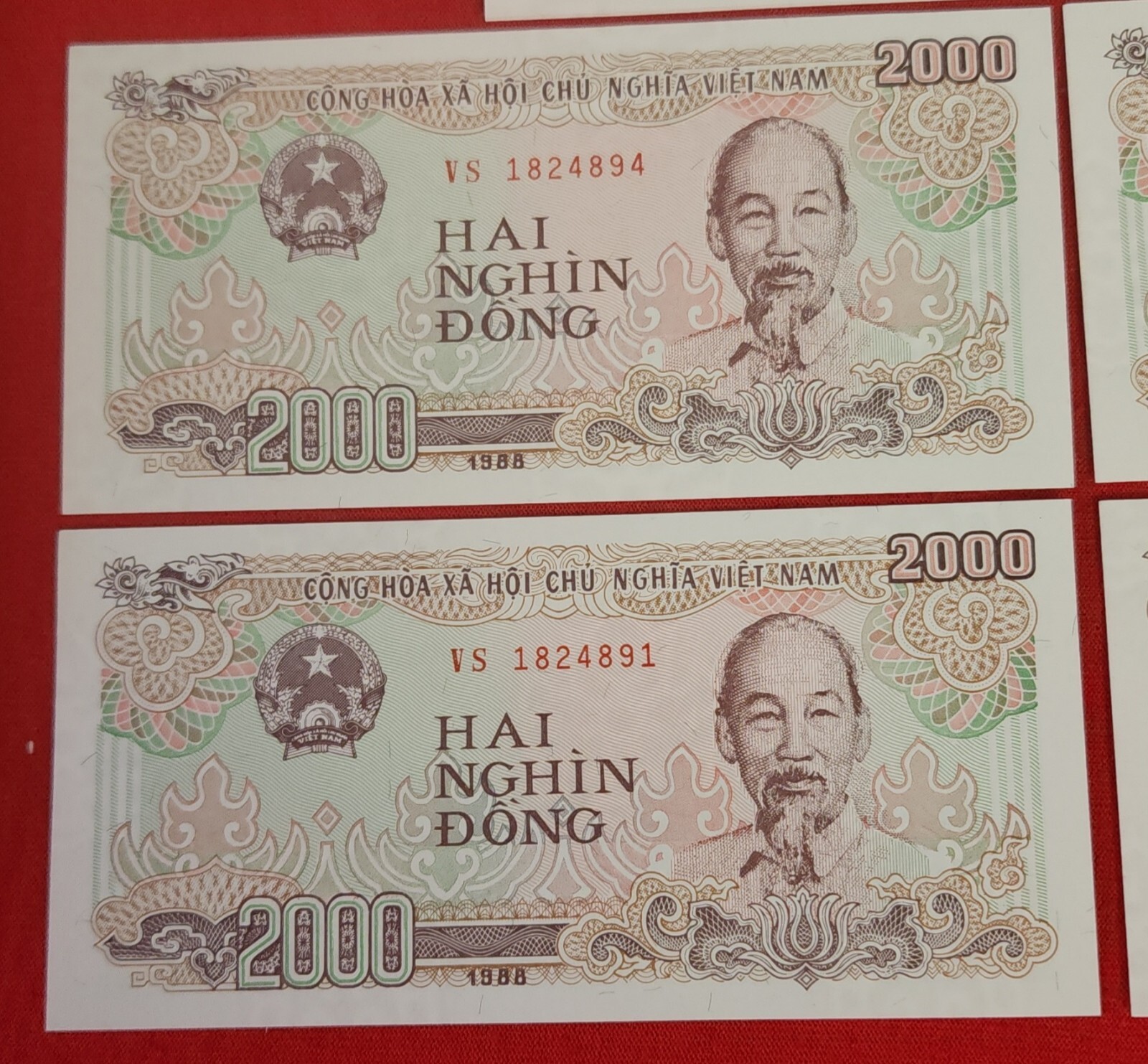 Lot 5 PCS, Vietnam Viet Nam 2000 2,000 Dong, 1988, P-107, UNC