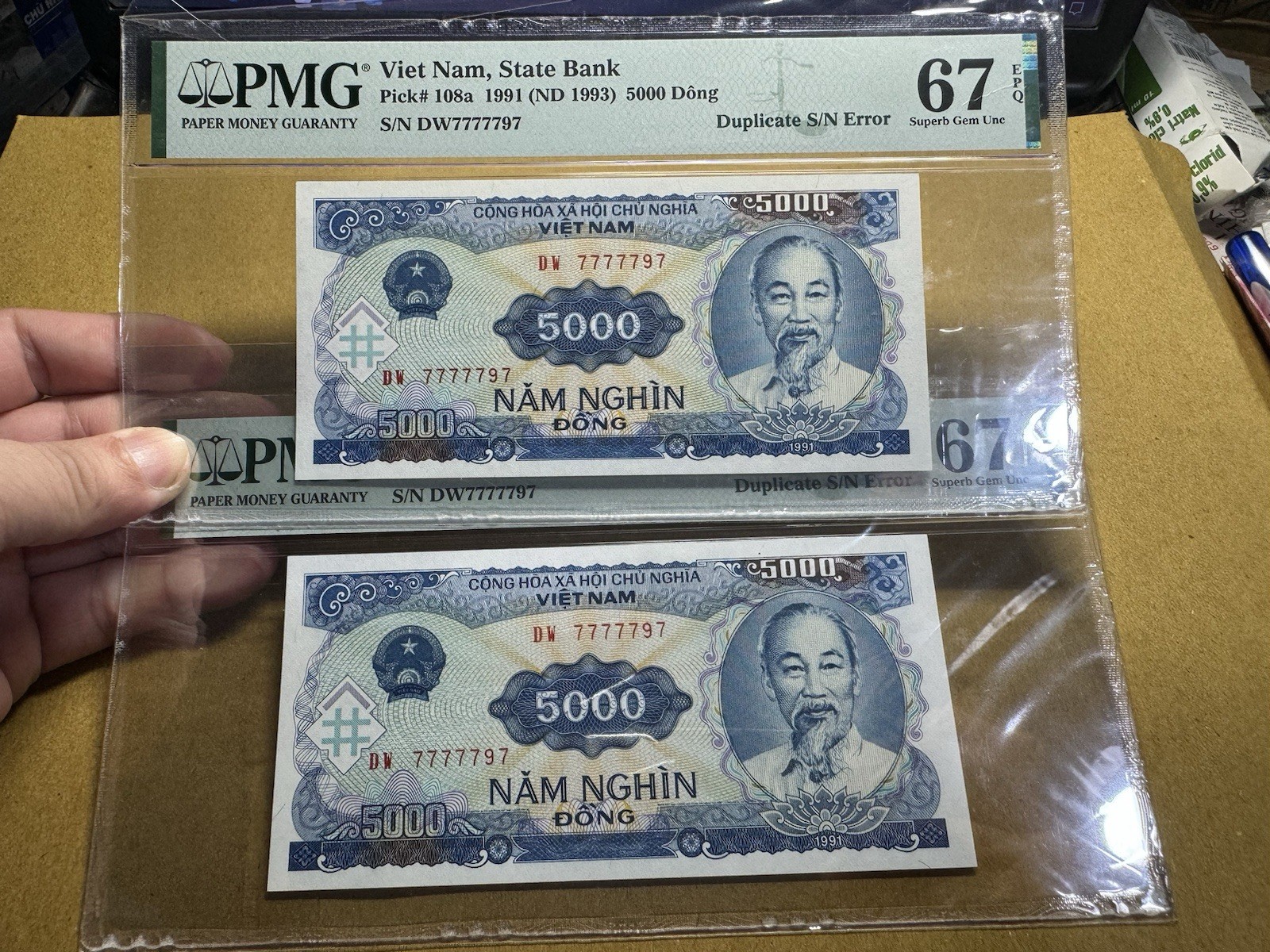 Duplicate Serie Number Error 5000 Đồng 1991 PMG-67 Superb Gem UNC Rare_LDP Shop.
