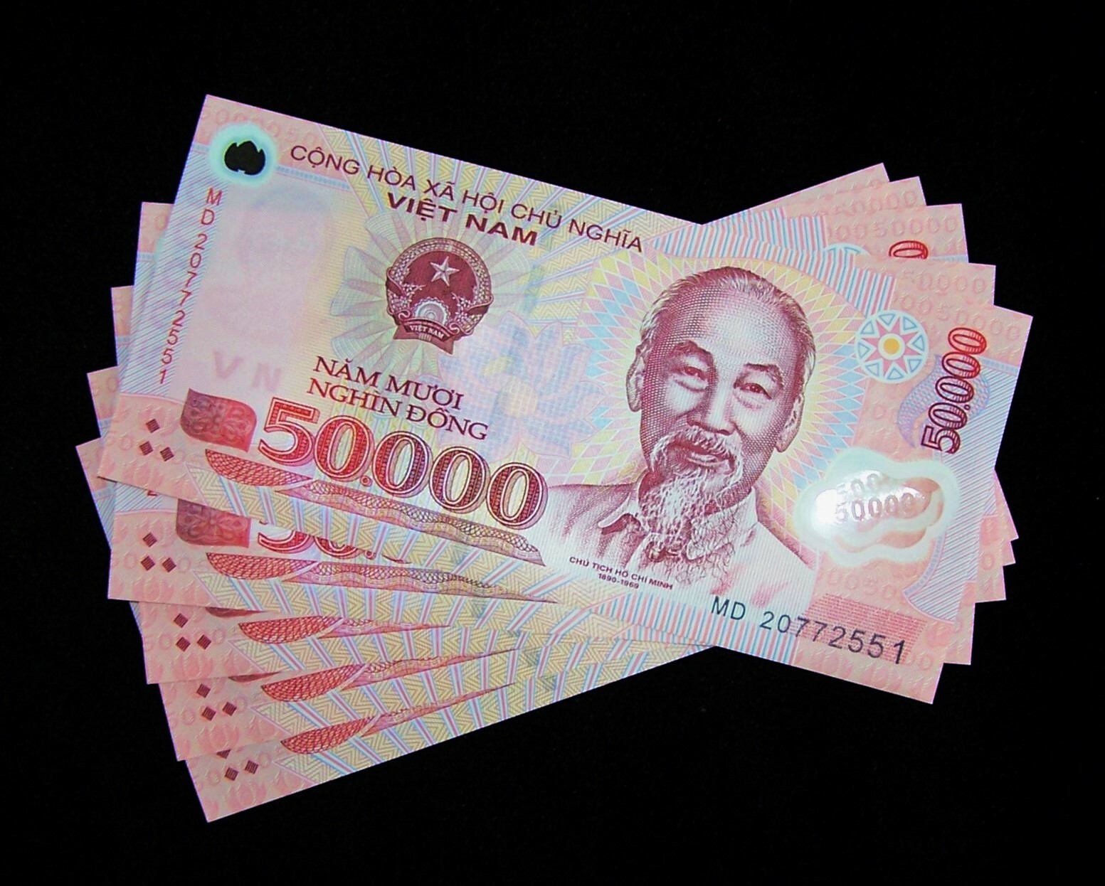 5 pcs x Vietnam 50000 (50,000) Dong banknotes- uncirculated currency