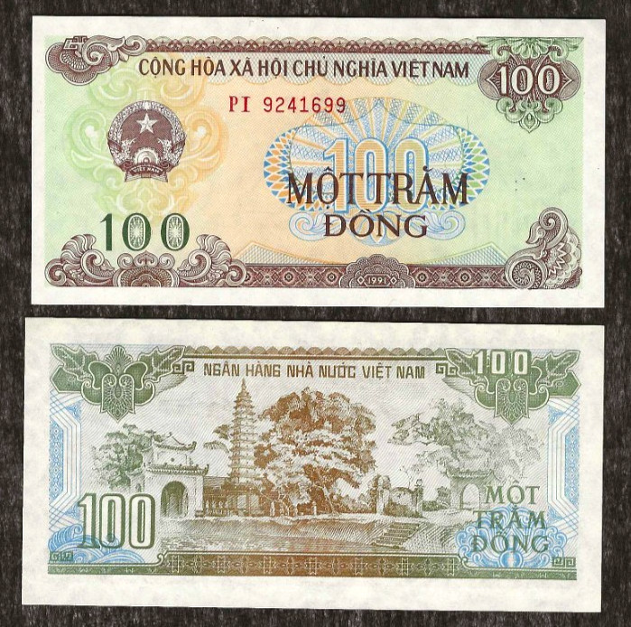 VIETNAM 100 DONG P-105b 1991 x 1 Pcs Rare PI REPLACEMENT Vietnamese UNC BANKNOTE