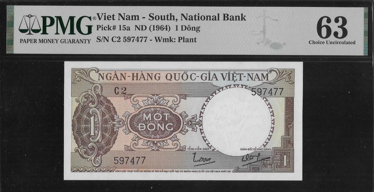 South Vietnam P-15a 1 Dong 1964 PMG 63
