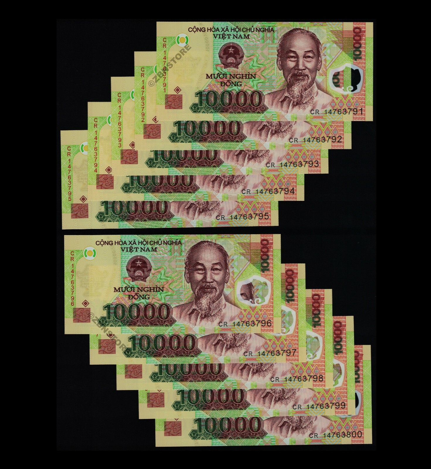 10 x 10,000 Vietnam Dong Polymer Banknotes Uncirculated Certificate Authenticity