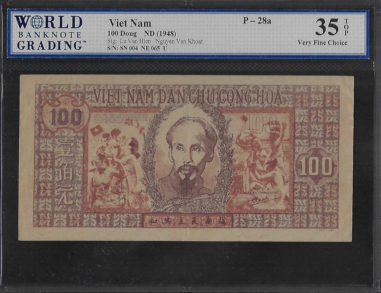 Vietnam P-28a 100 Dong 1948 WBG 35 TOP