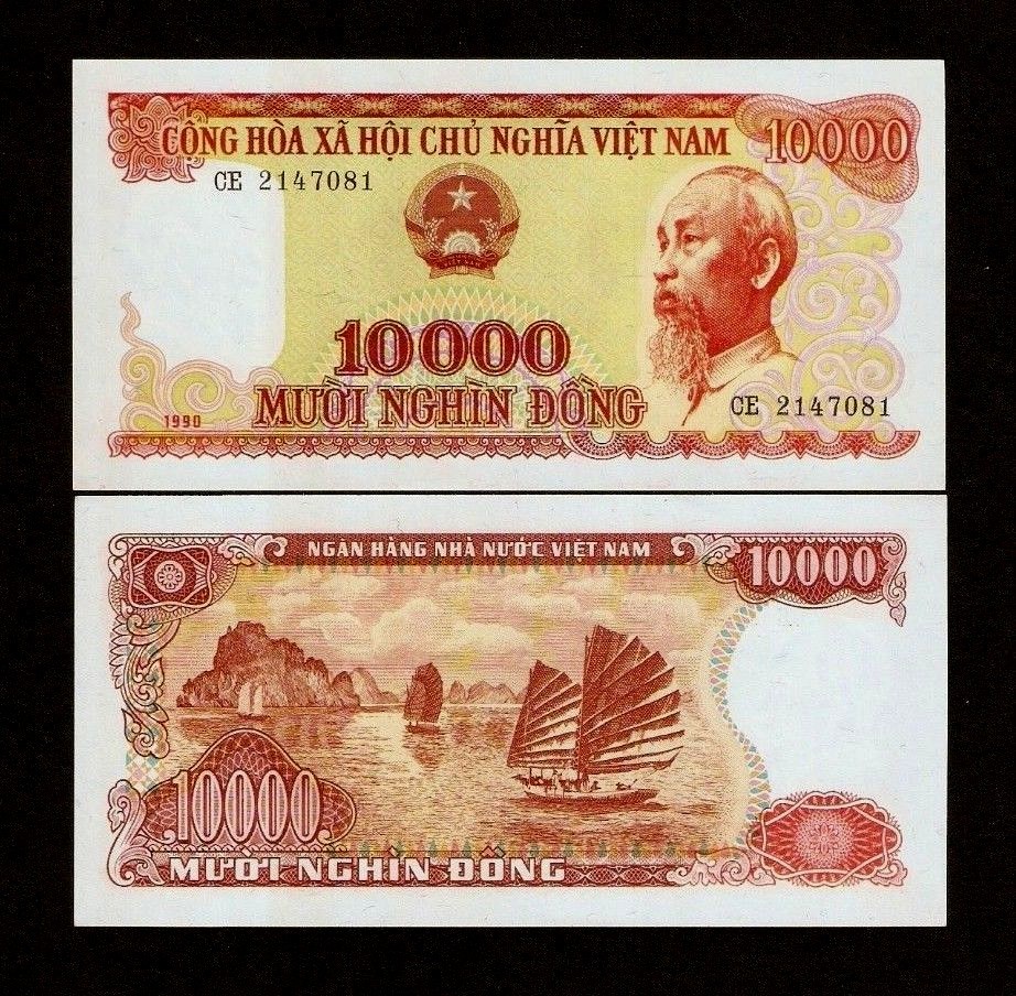 VIETNAM 10000 10,000 DONG P-109 1990 JUNK SHIP HCM UNC CURRENCY BILL BANK NOTE