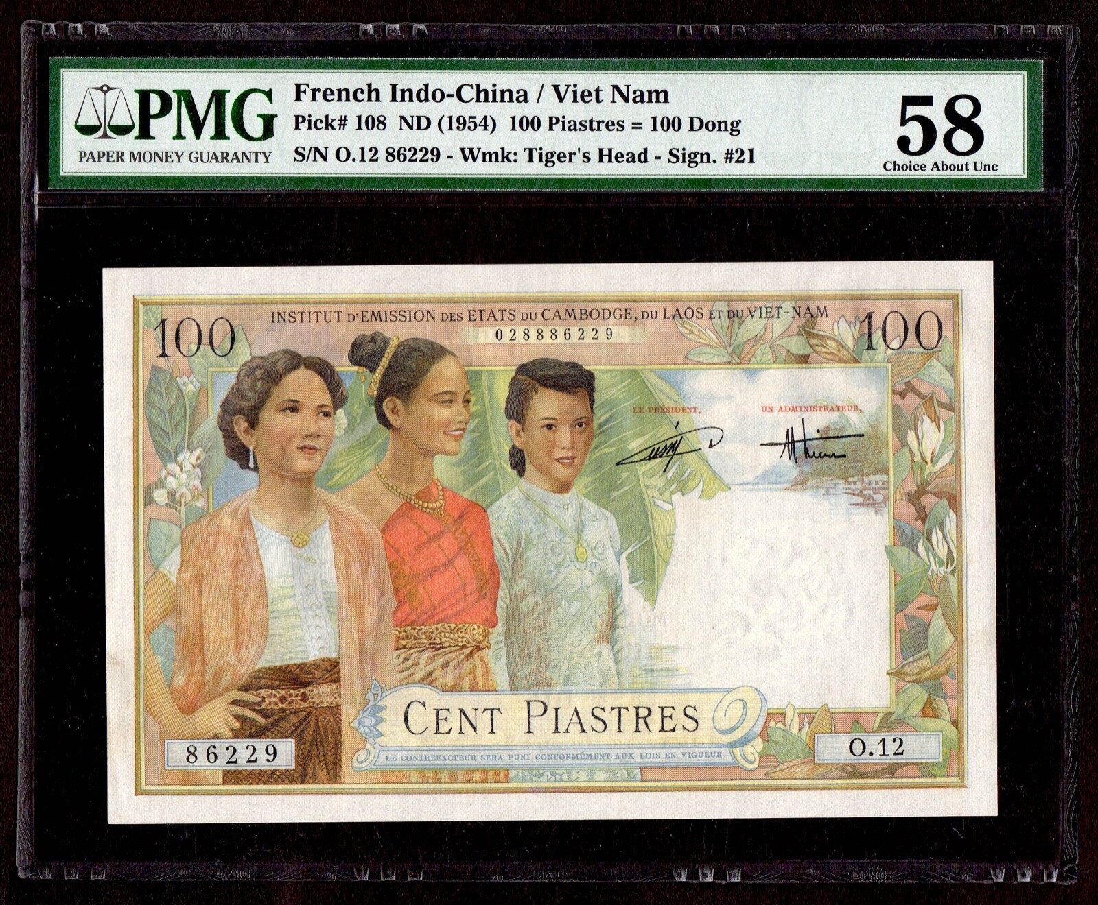 100 Piastres ND (1954) French Indo-China / Viet Nam PMG 58 Choice About UNC