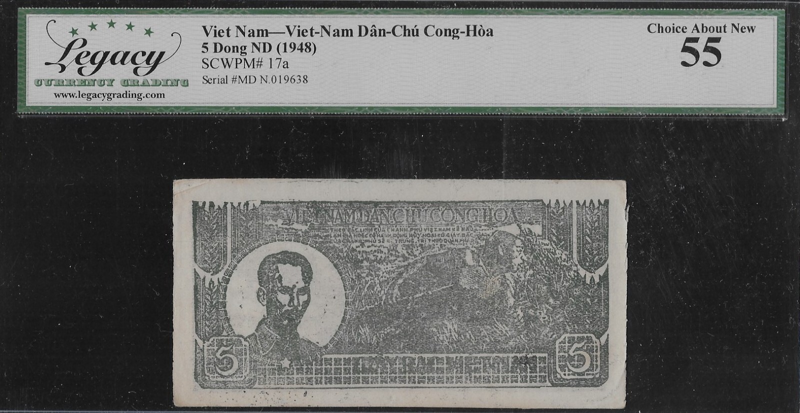 Vietnam P-17a 5 Dong 1948 Watermarked Paper LCG 55