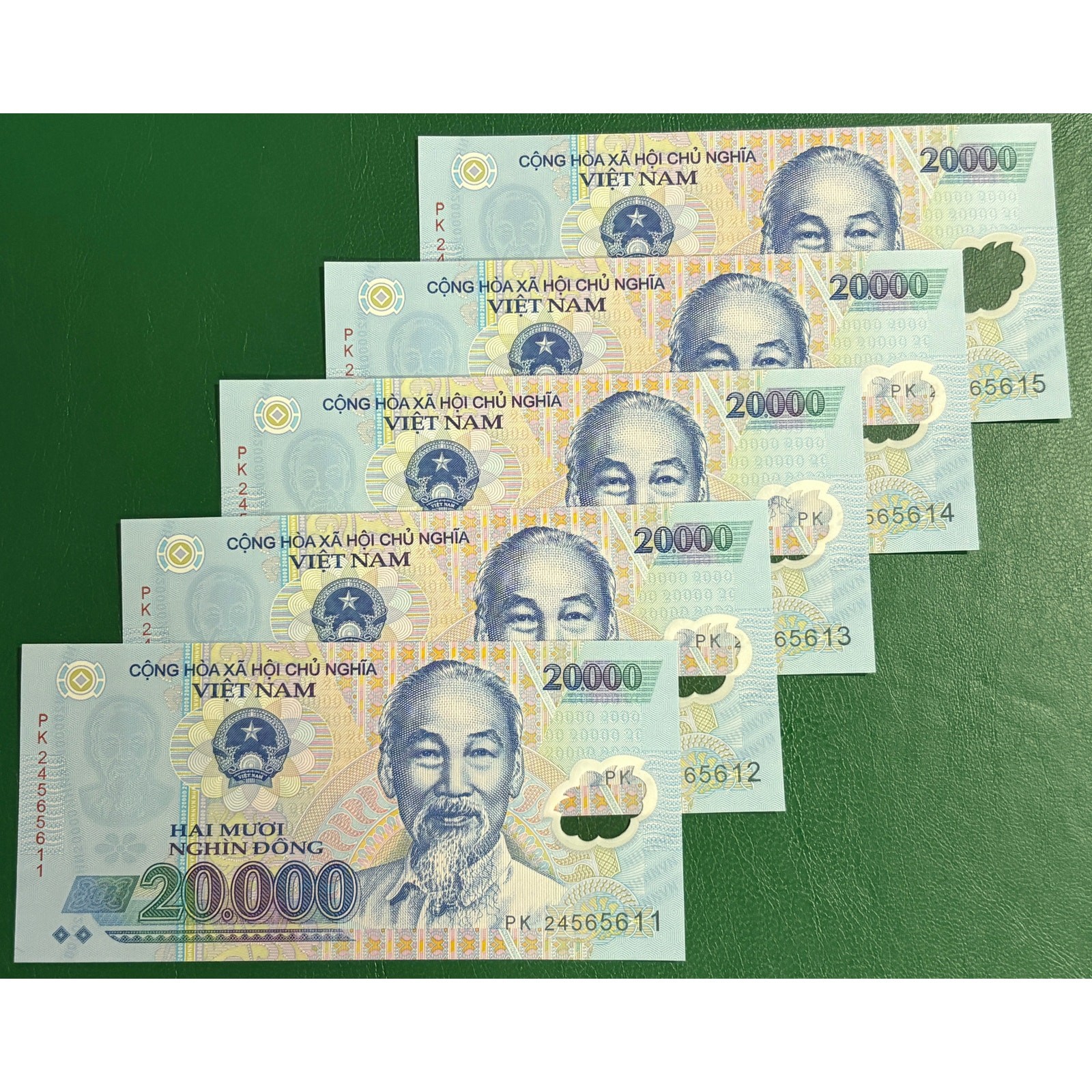 5 x VIETNAM 20000 Dong UNC Consecutive Polymer Banknotes VND 20,000 20K 100,000