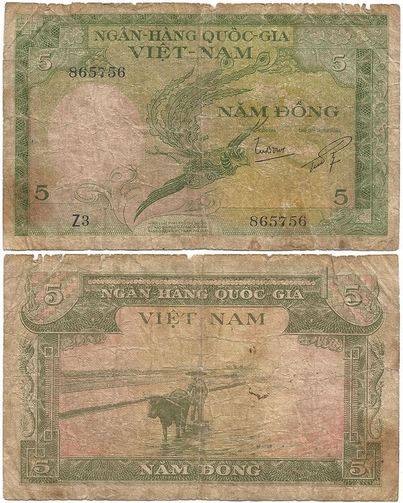 1955 LONG-GONE & War Torn “SOUTH VIETNAM” Veteran LONG Circulated “5 DONG” Note