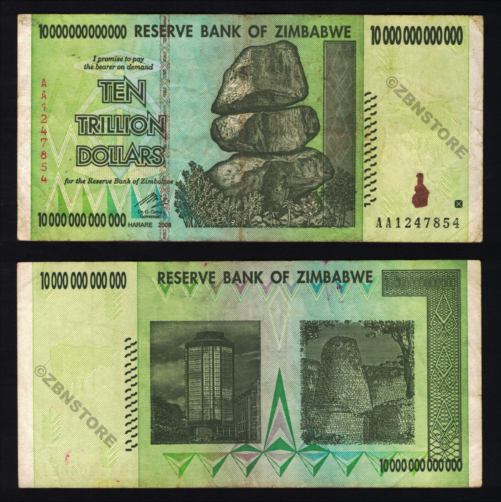 10 Trillion Zimbabwe Dollars AA 2008 + 10 x 10,000 Vietnam Dong Authentic w/ COA