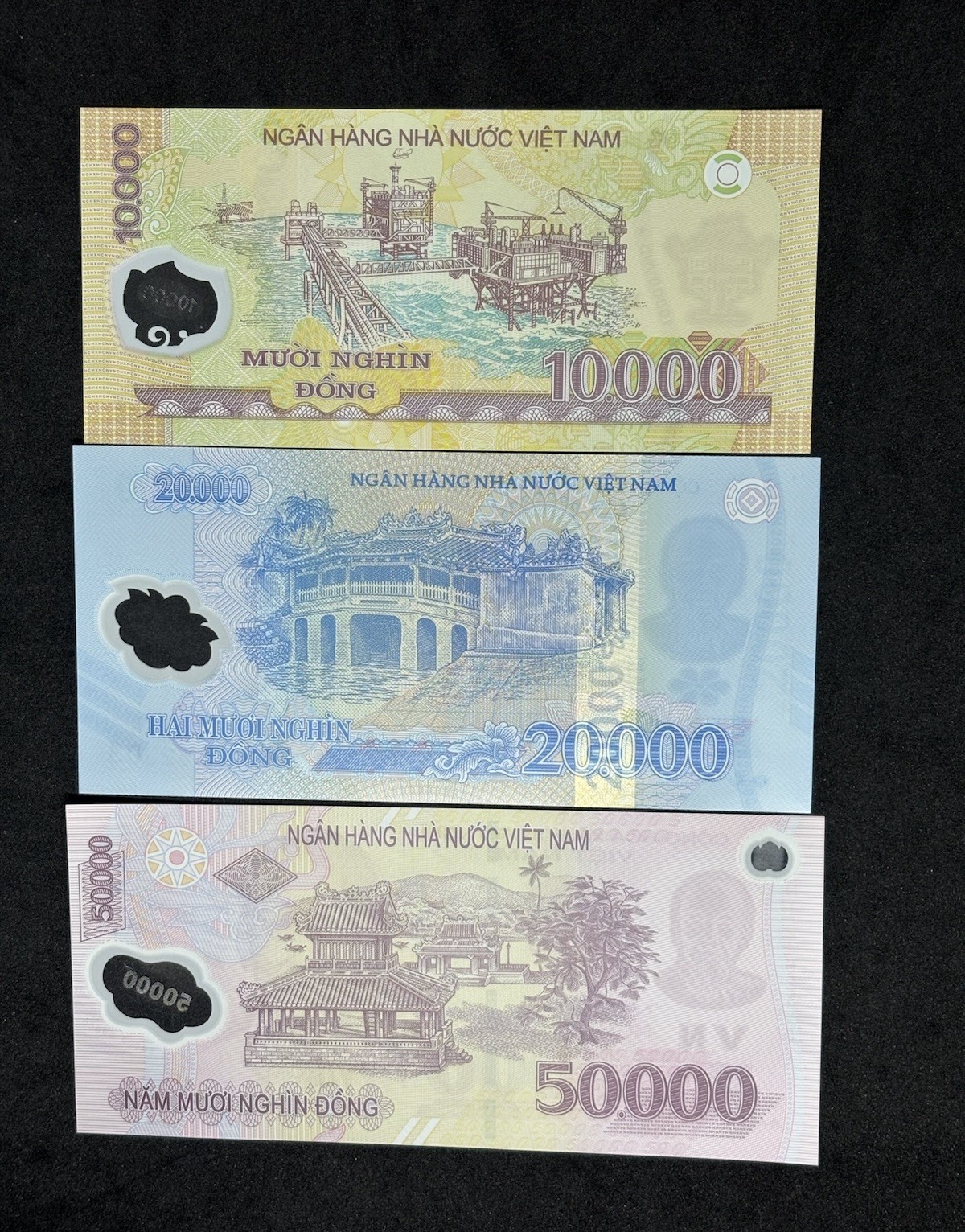 Vietnamese Dong 50K, 20K, 10K Polymer Banknote Note UNC Collection 1 Each