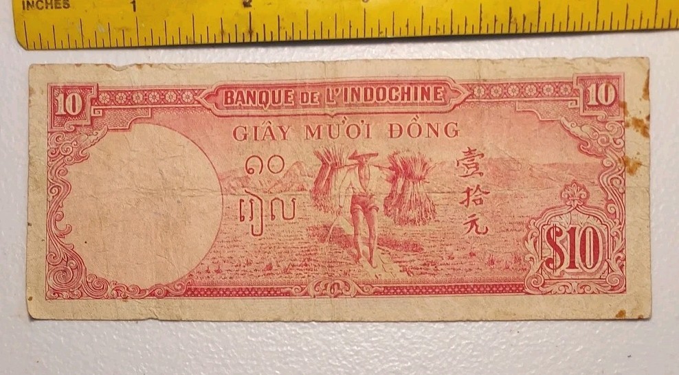 Old French Indochina 10 Piastres Note 1947; Pick 80 *Circulated*
