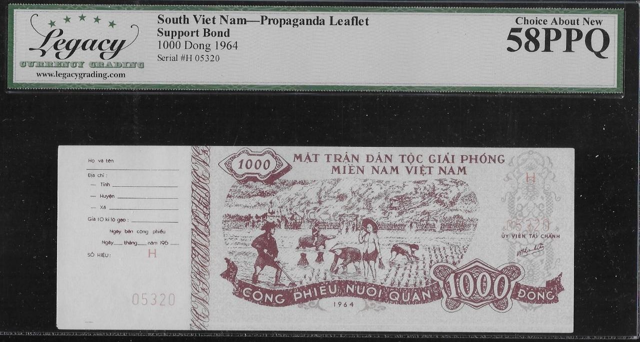 South Vietnam Propaganda Leaflet Support Bond 1000 Dong 1964 LCG 58PPQ