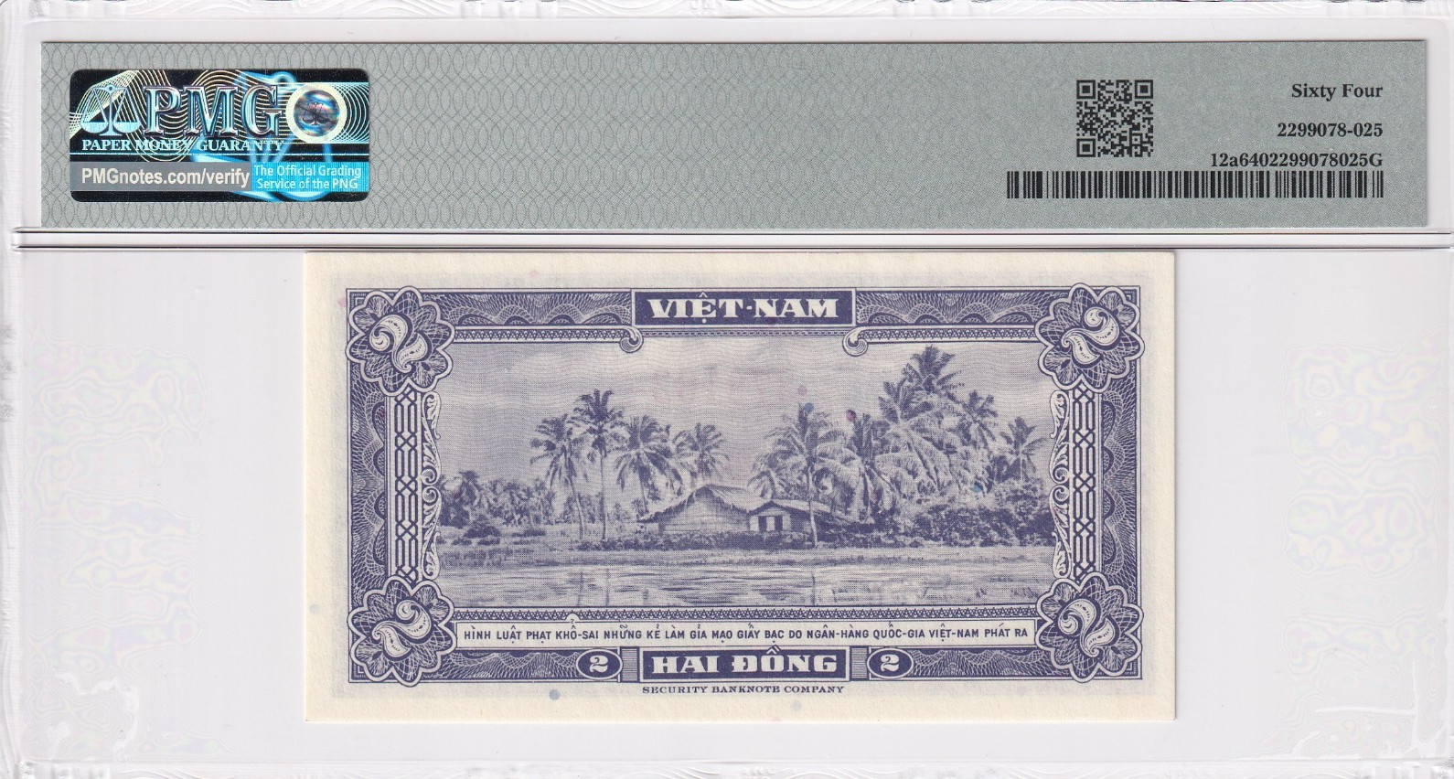 PMG South Viet Nam 2 Dong 1955 P-12a Uncirculated 64