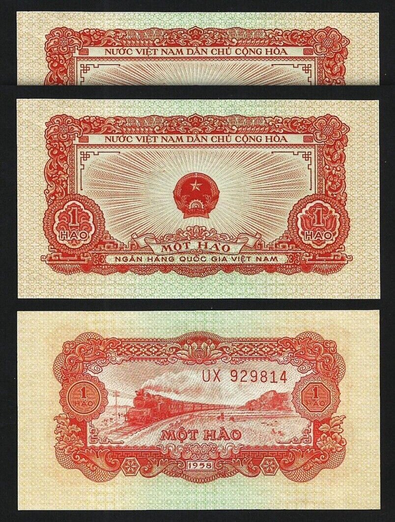 Vietnam 1 Hao 1958, UNC, 2 Pcs PAIR, Consecutive, P-68