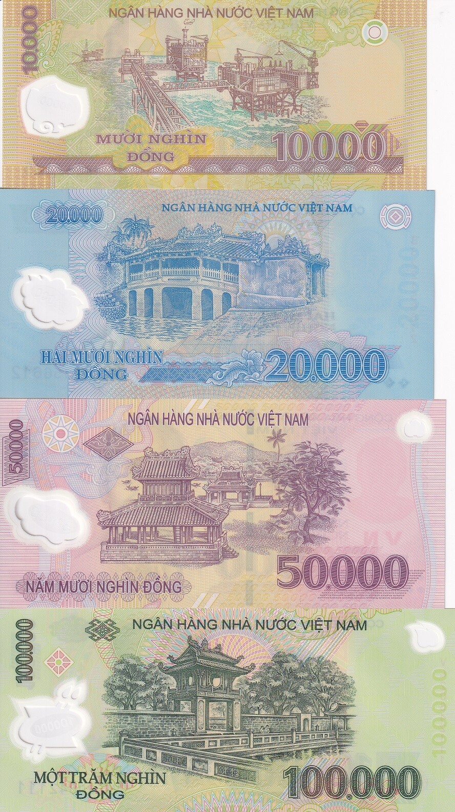 Vietnam Set 4 UNC 10000 20000 50000 100000 Dong 2018-2022 P 119 – P 122 polymer