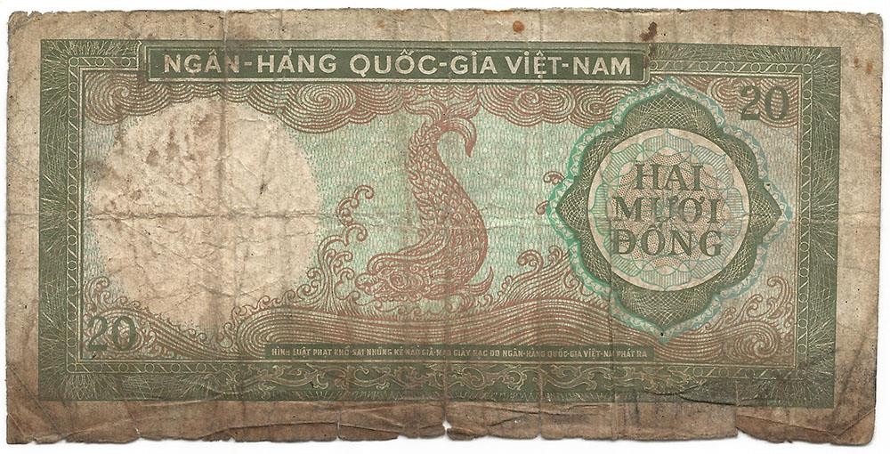 1964 Long-Gone “SOUTH VIETNAM” Well-Circulated WAR-TORN VETERAN “20 DONG” Note