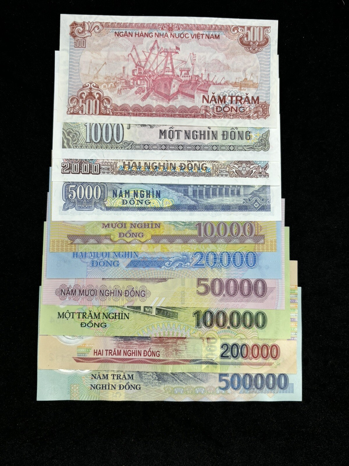 Vietnam Dong Set Collection (500-500,000) UNC/CIR Vietnamese Banknotes (10 Pcs )