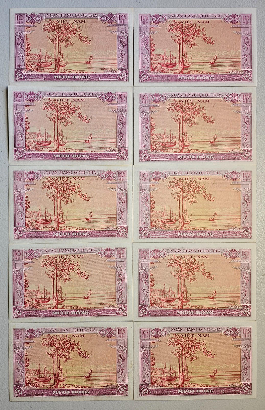 South Vietnam 10 Dong 1956, Lot of 10, AU-Unc