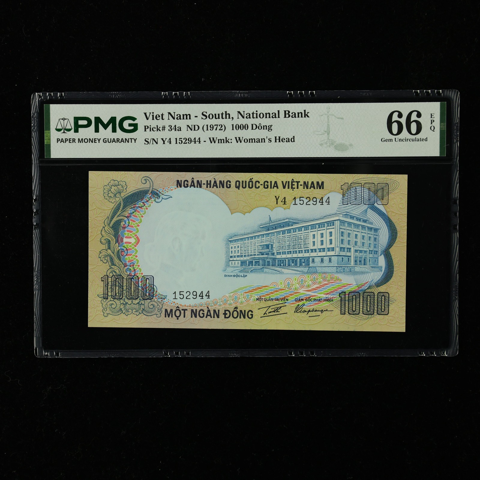 1972 Viet Nam South National Bank 1000 Dong Pick#34a PMG 66 EPQ Gem UNC