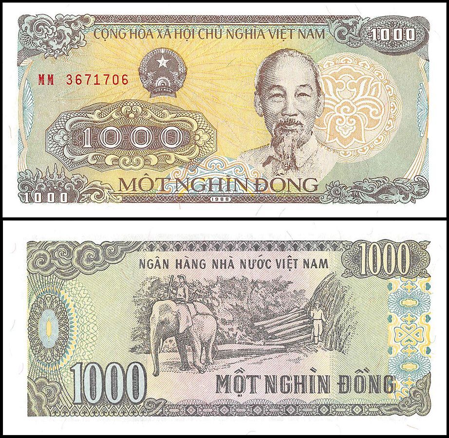 Vietnam 1000 Dong, 1988, P-106, UNC